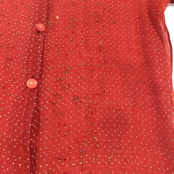 ROZAE NICHOLS VIBRANT RED SILK CHIFFON BLOUSE + SWAROVSKI CRYSTALS POLKA DOT FM - Picture 8 of 11